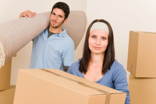 Van loading process showing secure placement of household items